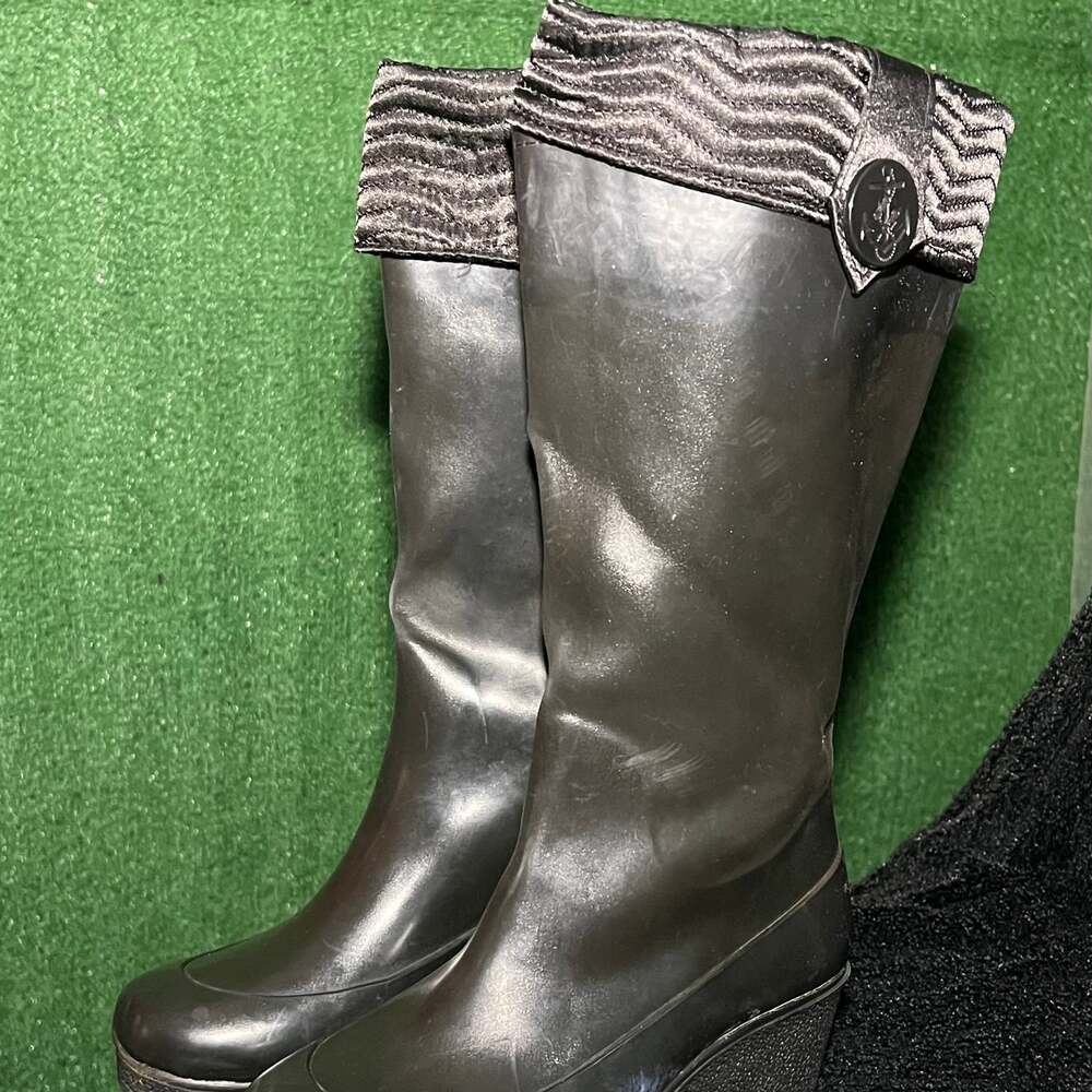 Sperry Top-Sider Women's Black Wedge Heel Rain Boots
